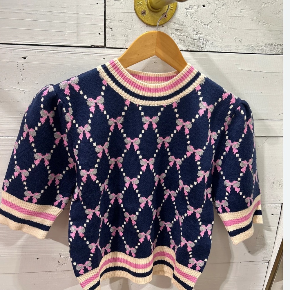 THML Navy and Pink Bow Sweater XS NWOT adorable!